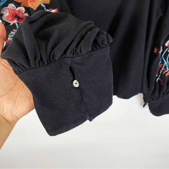 Free People Lita Embroidered Cut Out Long Sleeve Blouse Black - Picture 7 of 11